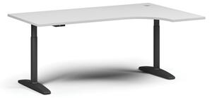 Stół z regulacją wysokości OBOL, elektryczny, 675-1325 mm, narożnik prawy, blat 1800x1200 mm, zaokrąglona podstawa czarna, biały