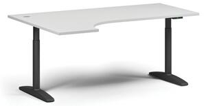 Stół z regulacją wysokości OBOL, elektryczny, 675-1325 mm, narożnik lewy, blat 1800x1200 mm, zaokrąglona podstawa czarna, biały