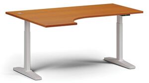 Stół z regulacją wysokości, elektryczny, 675-1325 mm, narożnik lewy, blat 1600x1200 mm, podstawa biała, czereśnia