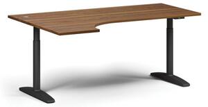 Stół z regulacją wysokości OBOL, elektryczny, 675-1325 mm, narożnik lewy, blat 1800x1200 mm, zaokrąglona podstawa czarna, orzech