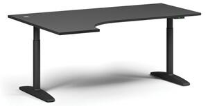 Stół z regulacją wysokości OBOL, elektryczny, 675-1325 mm, narożnik lewy, blat 1800x1200 mm, zaokrąglona podstawa czarna, grafit
