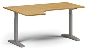 Stół z regulacją wysokości ULIX, elektryczny, 675-1325 mm, narożnik lewy, blat 1600x1200 mm, podstawa szara, buk
