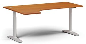 Stół z regulacją wysokości, elektryczny, 675-1325 mm, narożnik lewy, blat 1800x1200 mm, podstawa biała, czereśnia