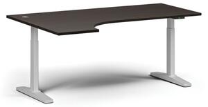 Stół z regulacją wysokości, elektryczny, 675-1325 mm, narożnik lewy, blat 1800x1200 mm, podstawa biała, wenge