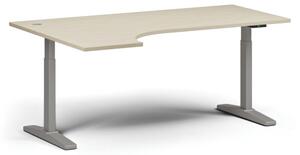 Stół z regulacją wysokości, elektryczny, 675-1325 mm, narożnik lewy, blat 1800x1200 mm, podstawa szara, brzoza