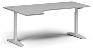 Stół z regulacją wysokości ULIX, elektryczny, 675-1325 mm, narożnik lewy, blat 1800x1200 mm, podstawa biała, szara