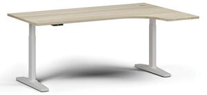 Stół z regulacją wysokości, elektryczny, 675-1325 mm, narożnik prawy, blat 1800x1200 mm, podstawa biała, dąb naturalny