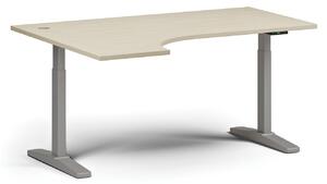 Stół z regulacją wysokości, elektryczny, 675-1325 mm, narożnik lewy, blat 1600x1200 mm, podstawa szara, wenge