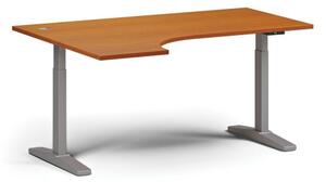 Stół z regulacją wysokości, elektryczny, 675-1325 mm, narożnik lewy, blat 1600x1200 mm, podstawa szara, czereśnia