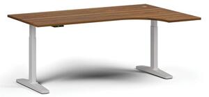 Stół z regulacją wysokości, elektryczny, 675-1325 mm, narożnik prawy, blat 1800x1200 mm, podstawa biała, orzech