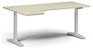 Stół z regulacją wysokości, elektryczny, 675-1325 mm, narożnik lewy, blat 1800x1200 mm, podstawa biała, brzoza