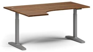 Stół z regulacją wysokości, elektryczny, 675-1325 mm, narożnik lewy, blat 1600x1200 mm, podstawa szara, orzech