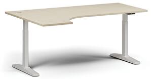Stół z regulacją wysokości, elektryczny, 675-1325 mm, narożnik lewy, blat 1800x1200 mm, podstawa biała, orzech