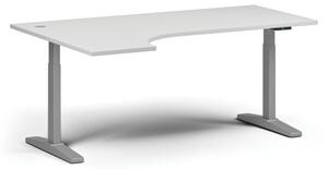 Stół z regulacją wysokości, elektryczny, 675-1325 mm, narożnik lewy, blat 1800x1200 mm, podstawa szara, biała