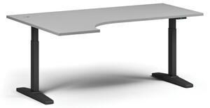 Stół z regulacją wysokości ULIX, elektryczny, 675-1325 mm, narożnik lewy, blat 1800x1200 mm, podstawa czarna, szary