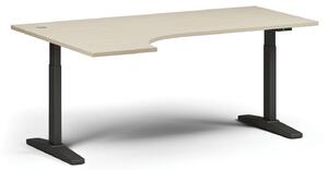 Stół z regulacją wysokości, elektryczny, 675-1325 mm, narożnik lewy, blat 1800x1200 mm, podstawa czarna, brzoza