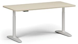 Stół z regulacją wysokości OBOL, elektryczny, 675-1325 mm, zaokrąglone narożniki, blat 1600x800 mm, zaokrąglona podstawa biała, biała
