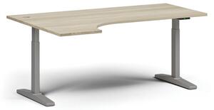 Stół z regulacją wysokości, elektryczny, 675-1325 mm, narożnik lewy, blat 1800x1200 mm, podstawa szara, dąb naturalny
