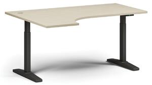 Stół z regulacją wysokości, elektryczny, 675-1325 mm, narożnik lewy, blat 1600x1200 mm, podstawa czarna, wenge