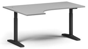Stół z regulacją wysokości ULIX, elektryczny, 675-1325 mm, narożnik lewy, blat 1600x1200 mm, podstawa czarna, szary
