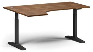 Stół z regulacją wysokości, elektryczny, 675-1325 mm, narożnik lewy, blat 1600x1200 mm, podstawa czarna, orzech