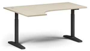 Stół z regulacją wysokości, elektryczny, 675-1325 mm, narożnik lewy, blat 1600x1200 mm, podstawa czarna, brzoza