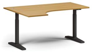 Stół z regulacją wysokości ULIX, elektryczny, 675-1325 mm, narożnik lewy, blat 1600x1200 mm, podstawa czarna, buk