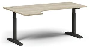 Stół z regulacją wysokości, elektryczny, 675-1325 mm, narożnik lewy, blat 1800x1200 mm, podstawa czarna, dąb naturalny