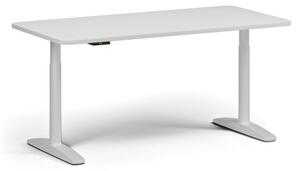 Stół z regulacją wysokości OBOL, elektryczny, 675-1325 mm, zaokrąglone narożniki, blat 1600x800 mm, zaokrąglona podstawa biała, biała