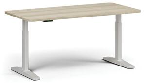 Stół z regulacją wysokości, elektryczny, 675-1325 mm, zaokrąglone narożniki, blat 1600x800 mm, podstawa biała, dąb naturalny