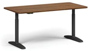 Stół z regulacją wysokości OBOL, elektryczny, 675-1325 mm, zaokrąglone narożniki, blat 1600x800 mm, podstawa czarna, orzech