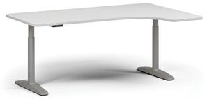 Stół z regulacją wysokości OBOL, elektryczny, 675-1325 mm, lewy/prawy, blat 1800x1200 mm, zaokrąglona podstawa szara, biała