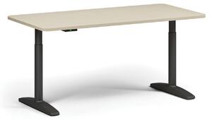 Stół z regulacją wysokości OBOL, elektryczny, 675-1325 mm, zaokrąglone narożniki, blat 1600x800 mm, zaokrąglona podstawa czarna, brzoza