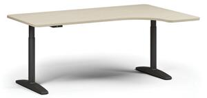 Stół z regulacją wysokości OBOL, elektryczny, 675-1325 mm, lewy/prawy, blat 1800x1200 mm, zaokrąglona podstawa czarna, brzoza