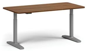 Stół z regulacją wysokości, elektryczny, 675-1325 mm, zaokrąglone narożniki, blat 1600x800 mm, podstawa szara, orzech