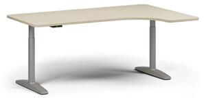 Stół z regulacją wysokości OBOL, elektryczny, 675-1325 mm, lewy/prawy, blat 1800x1200 mm, zaokrąglona podstawa szara, brzoza