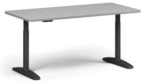 Stół z regulacją wysokości OBOL, elektryczny, 675-1325 mm, zaokrąglone narożniki, blat 1600x800 mm, zaokrąglona podstawa czarna, szary