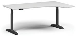 Stół z regulacją wysokości OBOL, elektryczny, 675-1325 mm, lewy/prawy, blat 1800x1200 mm, zaokrąglona podstawa czarna, biała