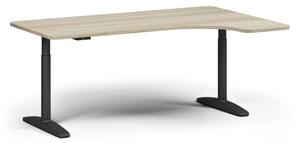 Stół z regulacją wysokości OBOL, elektryczny, 675-1325 mm, lewy/prawy, blat 1800x1200 mm, zaokrąglona podstawa czarna, dąb naturalny