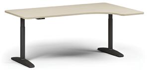Stół z regulacją wysokości OBOL, elektryczny, 675-1325 mm, lewy/prawy, blat 1800x1200 mm, zaokrąglona podstawa czarna, brzoza