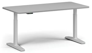 Stół z regulacją wysokości ULIX, elektryczny, 675-1325 mm, zaokrąglone narożniki, blat 1600x800 mm, podstawa biała, szara