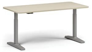 Stół z regulacją wysokości, elektryczny, 675-1325 mm, zaokrąglone narożniki, blat 1600x800 mm, podstawa szara, brzoza