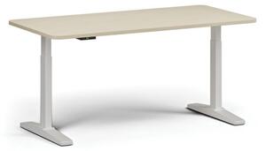 Stół z regulacją wysokości ULIX, elektryczny, 675-1325 mm, zaokrąglone narożniki, blat 1600x800 mm, podstawa biała, brzoza