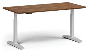 Stół z regulacją wysokości ULIX, elektryczny, 675-1325 mm, zaokrąglone narożniki, blat 1600x800 mm, podstawa biała, orzech