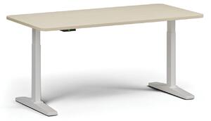 Stół z regulacją wysokości, elektryczny, 675-1325 mm, zaokrąglone narożniki, blat 1600x800 mm, podstawa biała, brzoza
