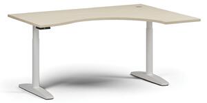 Stół z regulacją wysokości OBOL, elektryczny, 675-1325 mm, ergonomiczny prawy, blat 1600x1200 mm, zaokrąglona podstawa biała, czereśnia