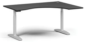 Stół z regulacją wysokości OBOL, elektryczny, 675-1325 mm, ergonomiczny prawy, blat 1600x1200 mm, zaokrąglona podstawa biała, grafit