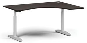 Stół z regulacją wysokości OBOL, elektryczny, 675-1325 mm, ergonomiczny prawy, blat 1600x1200 mm, zaokrąglona podstawa biała, wenge