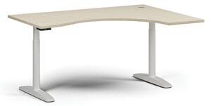 Stół z regulacją wysokości OBOL, elektryczny, 675-1325 mm, ergonomiczny prawy, blat 1600x1200 mm, podstawa biała, brzoza