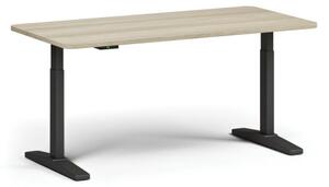 Stół z regulacją wysokości, elektryczny, 675-1325 mm, zaokrąglone narożniki, blat 1600x800 mm, podstawa czarna, dąb naturalny